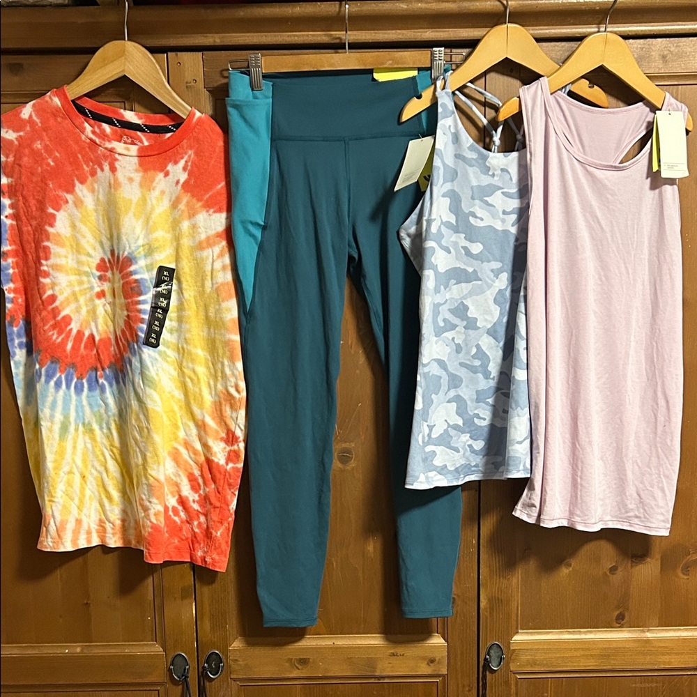 All in Motion Activewear Lot: 2 tank tops,leggings, XL 14/16 + Art Class tie dye